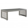 Modway Aura 3 Piece Outdoor Patio Wicker Rattan Set - Gray Navy - Table in Front Side Angle