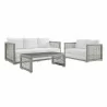 Modway Aura 3 Piece Outdoor Patio Wicker Rattan Set - Gray White - Set in Front - Modway Aura 3 Piece Outdoor Patio Wicker Rattan Set - Gray White - Set in Front