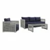 Modway Aura 3 Piece Outdoor Patio Wicker Rattan Set - Gray Navy - Set in Front Side Angle - Modway Aura 3 Piece Outdoor Patio Wicker Rattan Set - Gray Navy - Set in Front Side Angle