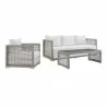 Modway Aura 3 Piece Outdoor Patio Wicker Rattan Set - Gray White - Set in Front Side Angle - Modway Aura 3 Piece Outdoor Patio Wicker Rattan Set - Gray White - Set in Front Side Angle