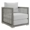 Modway Aura 3 Piece Outdoor Patio Wicker Rattan Set - Gray White - Armchair in Front Side Angle - Modway Aura 3 Piece Outdoor Patio Wicker Rattan Set - Gray White - Armchair in Front Side Angle
