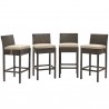 Modway Conduit Bar Stool Outdoor Patio Wicker Rattan in Brown Beige - Set of Four - Set in Front Angle