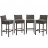 Modway Conduit Bar Stool Outdoor Patio Wicker Rattan in Brown Charcoal - Set of Four - Set in Front Angle