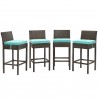 Modway Conduit Bar Stool Outdoor Patio Wicker Rattan in Brown Turquoise - Set of Four - Set in Front Angle