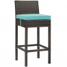 Modway Conduit Bar Stool Outdoor Patio Wicker Rattan in Brown Turquoise - Set of Four - Front Side Angle
