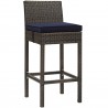 Modway Conduit Bar Stool Outdoor Patio Wicker Rattan in Brown Navy - Set of Two - Front Side Angle
