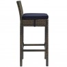 Modway Conduit Bar Stool Outdoor Patio Wicker Rattan in Brown Navy - Set of Two - Side Angle