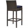 Modway Conduit Bar Stool Outdoor Patio Wicker Rattan in Brown Navy - Set of Two - Back  Side Angle