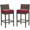 Modway Conduit Bar Stool Outdoor Patio Wicker Rattan in Brown Red - Set in Front Angle