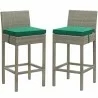 Modway Conduit Bar Stool Outdoor Patio Wicker Rattan in Light Gray Green - Set of Two - Set in Front Angle - Modway Conduit Bar Stool Outdoor Patio Wicker Rattan in Light Gray Green - Set of Two - Set in Front Angle