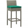Modway Conduit Bar Stool Outdoor Patio Wicker Rattan in Light Gray Green - Set of Two - Front Side Angle