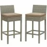 Modway Conduit Bar Stool Outdoor Patio Wicker Rattan in Light Gray Mocha - Set of Two - Set in Front Angle - Modway Conduit Bar Stool Outdoor Patio Wicker Rattan in Light Gray Mocha - Set of Two - Set in Front Angle