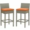 Modway Conduit Bar Stool Outdoor Patio Wicker Rattan in Light Gray Orange - Set of Two - Set in Front Angle - Modway Conduit Bar Stool Outdoor Patio Wicker Rattan in Light Gray Orange - Set of Two - Set in Front Angle