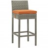 Modway Conduit Bar Stool Outdoor Patio Wicker Rattan in Light Gray Orange - Set of Two - Front Side Angle