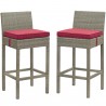 Modway Conduit Bar Stool Outdoor Patio Wicker Rattan in Light Gray Red - Set in Front Side Angle