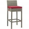 Modway Conduit Bar Stool Outdoor Patio Wicker Rattan in Light Gray Red - Front Side Angle