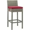 Modway Conduit Bar Stool Outdoor Patio Wicker Rattan in Light Gray Red - Front Side Angle - Modway Conduit Bar Stool Outdoor Patio Wicker Rattan in Light Gray Red - Front Side Angle