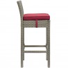 Modway Conduit Bar Stool Outdoor Patio Wicker Rattan in Light Gray Red - Side Angle