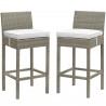 Modway Conduit Bar Stool Outdoor Patio Wicker Rattan in Light Gray White - Set in Front Side Angle