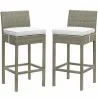Modway Conduit Bar Stool Outdoor Patio Wicker Rattan in Light Gray White - Set in Front Side Angle - Modway Conduit Bar Stool Outdoor Patio Wicker Rattan in Light Gray White - Set in Front Side Angle