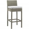 Modway Conduit Bar Stool Outdoor Patio Wicker Rattan in Light Gray White - Front Side Angle