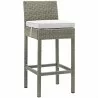 Modway Conduit Bar Stool Outdoor Patio Wicker Rattan in Light Gray White - Front Side Angle - Modway Conduit Bar Stool Outdoor Patio Wicker Rattan in Light Gray White - Front Side Angle