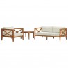 Modway Northlake 3 Piece Outdoor Patio Premium Grade A Teak Wood Set - Natural White - Set in Front Angle
