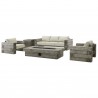 Modway Manteo Rustic Coastal Outdoor Patio Sunbrella® 5 Piece Set - Light Gray Beige - Set in Front Side Angle