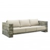 Modway Manteo Rustic Coastal Outdoor Patio Sunbrella® Sofa and Fire Pit Set - Light Gray Beige - Sofa in Front Side Angle