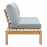 Modway Freeport Karri Wood Outdoor Patio Loveseat with Left Facing Side End Table in Natural Light Blue - Side Angle