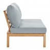 Modway Freeport Karri Wood Outdoor Patio Loveseat with Right Facing Side End Table in Natural Light Blue - Side Angle