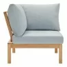 Modway Freeport Karri Wood Sectional Sofa Outdoor Patio Corner Chair - Natural Light Blue - Side Angle - Modway Freeport Karri Wood Sectional Sofa Outdoor Patio Corner Chair - Natural Light Blue - Side Angle
