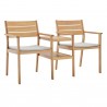 Modway Viewscape Outdoor Patio Ash Wood Jack and Jill Chair Set - Natural Taupe - Front Side Angle