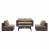 Modway Convene 5 Piece Set Outdoor Patio with Fire Pit - Espresso Mocha - Set in Front Angle