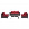 Modway Convene 5 Piece Set Outdoor Patio with Fire Pit - Espresso Red - Set in Front Angle
