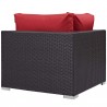Modway Convene 5 Piece Set Outdoor Patio with Fire Pit - Espresso Red - Corner Chair in Back Side Angle