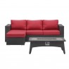 Modway Convene 3 Piece Set Outdoor Patio with Fire Pit - Espresso Red - Set in Front Angle