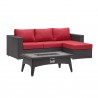 Modway Convene 3 Piece Set Outdoor Patio with Fire Pit - Espresso Red - Set in Front Side Angle