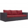 Modway Convene 3 Piece Set Outdoor Patio with Fire Pit - Espresso Red - Sofa in Front Side Angle