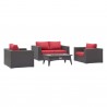 Modway Convene 4 Piece Set Outdoor Patio with Fire Pit - Espresso Red - Set in Front Side Angle
