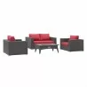 Modway Convene 4 Piece Set Outdoor Patio with Fire Pit - Espresso Red - Set in Front Side Angle - Modway Convene 4 Piece Set Outdoor Patio with Fire Pit - Espresso Red - Set in Front Side Angle
