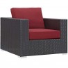 Modway Convene 4 Piece Set Outdoor Patio with Fire Pit - Espresso Red - Armchair in Front Side Angle