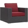 Modway Convene 4 Piece Set Outdoor Patio with Fire Pit - Espresso Red - Armchair in Front Side Angle - Modway Convene 4 Piece Set Outdoor Patio with Fire Pit - Espresso Red - Armchair in Front Side Angle