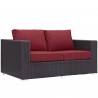 Modway Convene 4 Piece Set Outdoor Patio with Fire Pit - Espresso Red - Loveseat in Front Side Angle