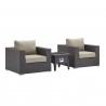Modway Convene 3 Piece Set Outdoor Patio with Fire Pit in Espresso Beige - Set in Front Side Angle