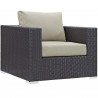 Modway Convene 3 Piece Set Outdoor Patio with Fire Pit in Espresso Beige - Armchair in Front Side Angle