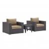 Modway Convene 3 Piece Set Outdoor Patio with Fire Pit in Espresso Mocha - Set in Front Side Angle