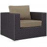 Modway Convene 3 Piece Set Outdoor Patio with Fire Pit in Espresso Mocha - Armchair in Front Side Angle
