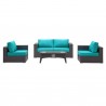 Modway Convene 5 Piece Set Outdoor Patio with Fire Pit - Espresso Turquoise - Set in Front Angle