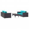 Modway Convene 5 Piece Set Outdoor Patio with Fire Pit - Espresso Turquoise - Set in Front Side Angle